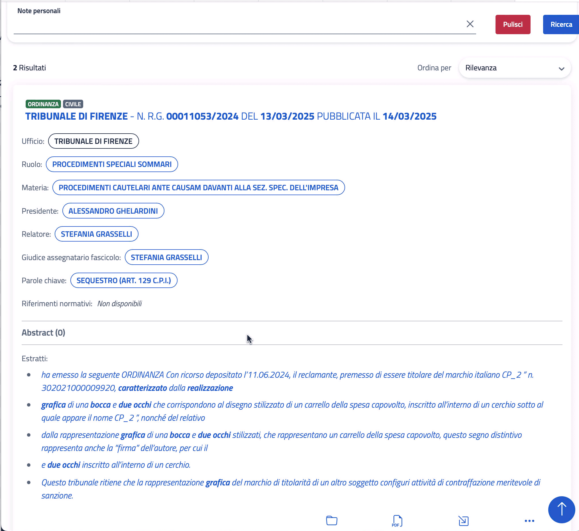 Esempio di ricerca utilizzata