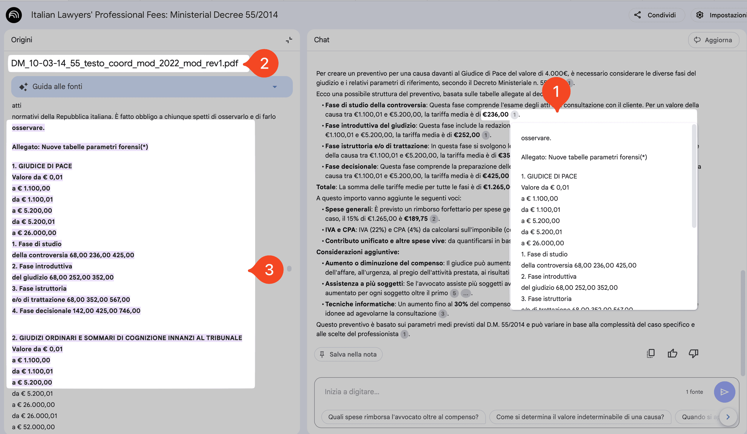 Esempio di controllo del preventivo con il D.M. n.55/2014 come PDF