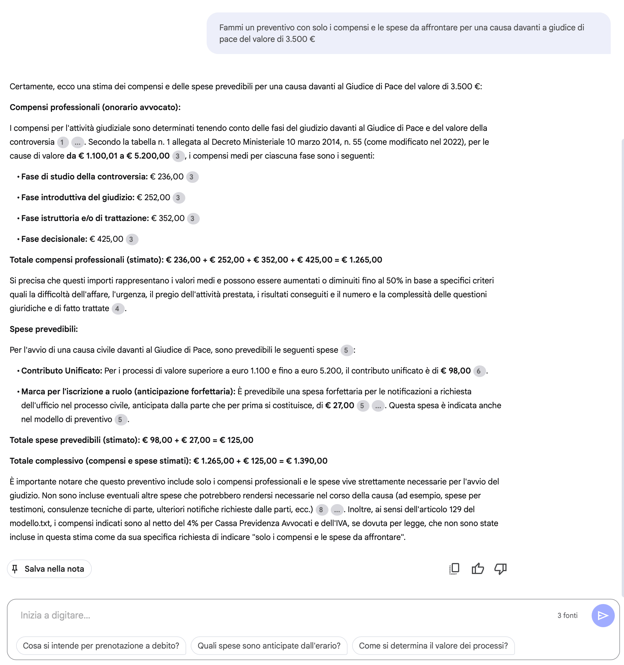 Esempio di semplice preventivo generato da NotebookLM