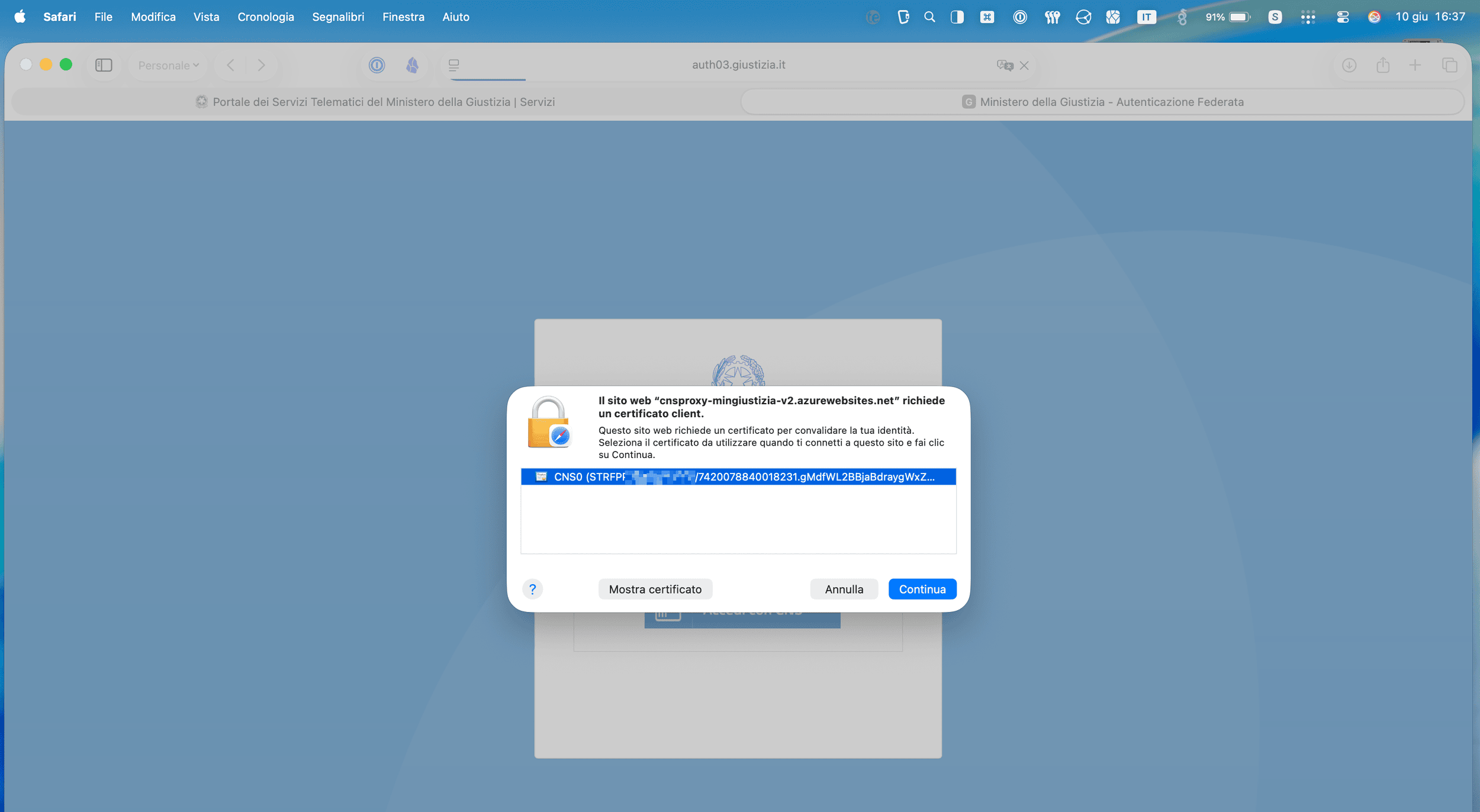 Esempio di login sul portale pst.giustizia.it