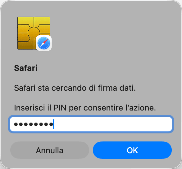 Esempio di inserimento del PIN in Safari