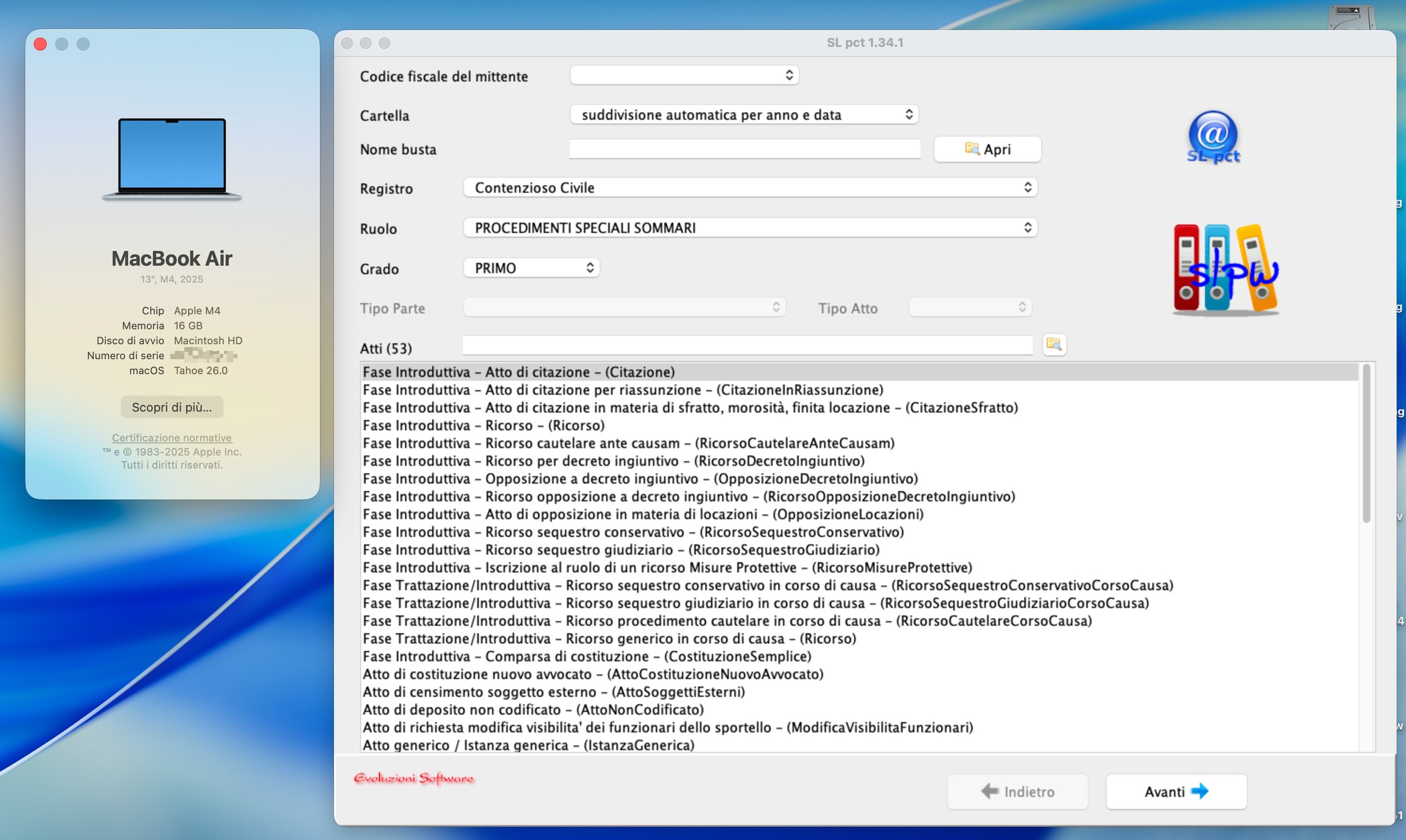 SLpct aperto in macOS Tahoe