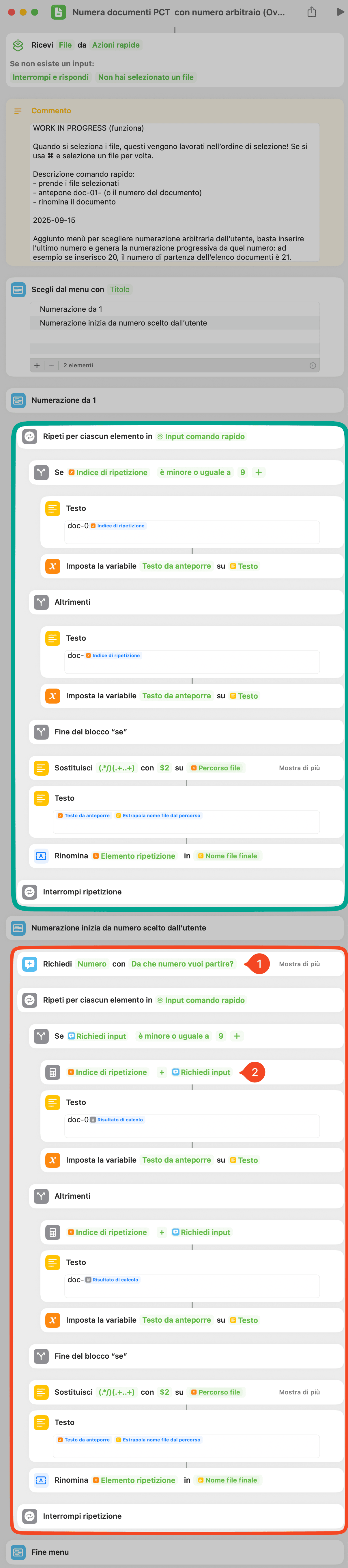 Comando rapido con scelta sulla numerazione