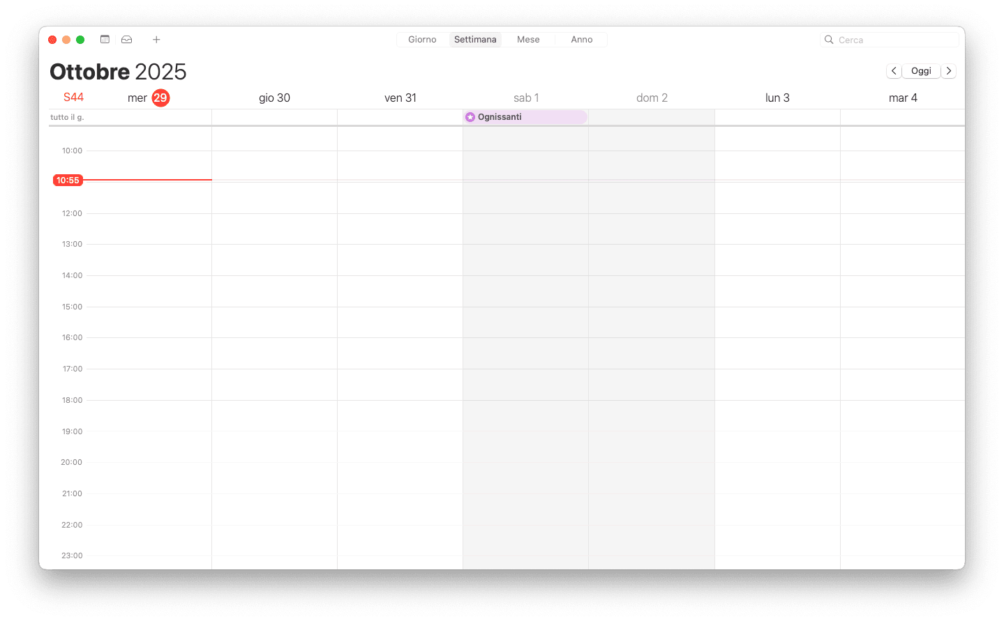 Calendario in modalità settimanale