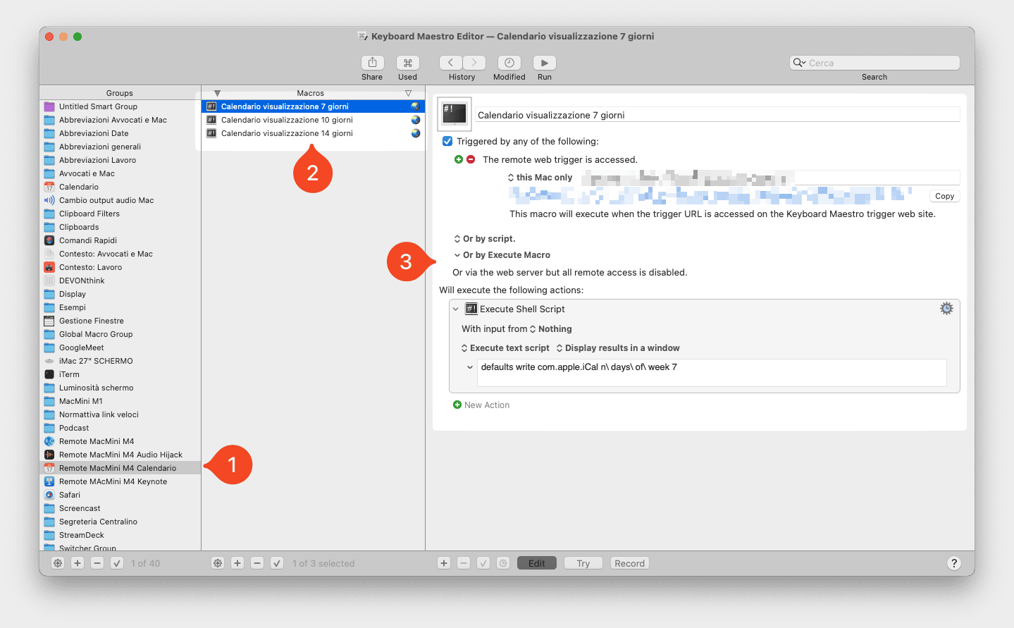 La macro di Keyboard Maestro per modificare la visualizzazione dei giorni in Calendario