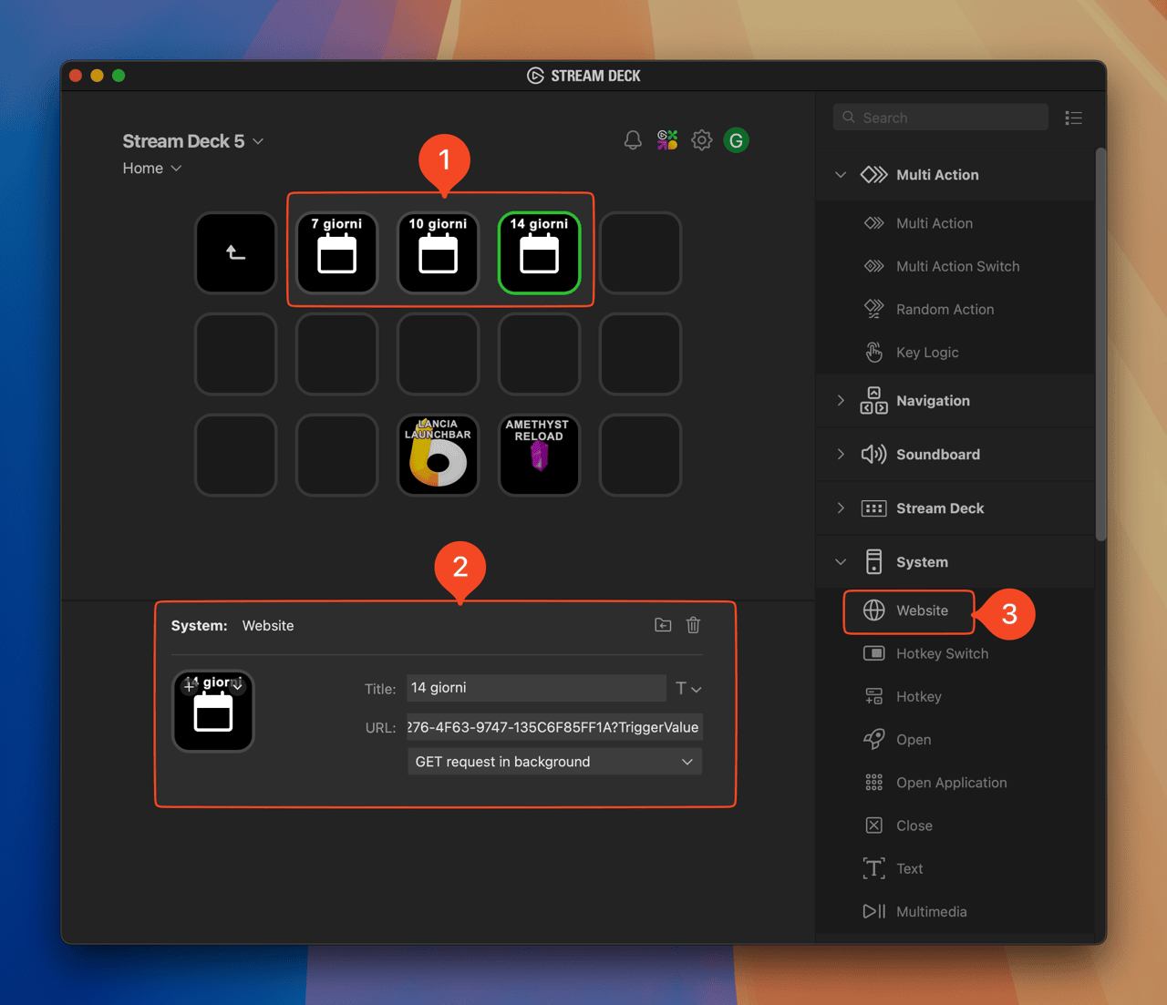 Interfaccia del software di Elgato per lo Stream Deck