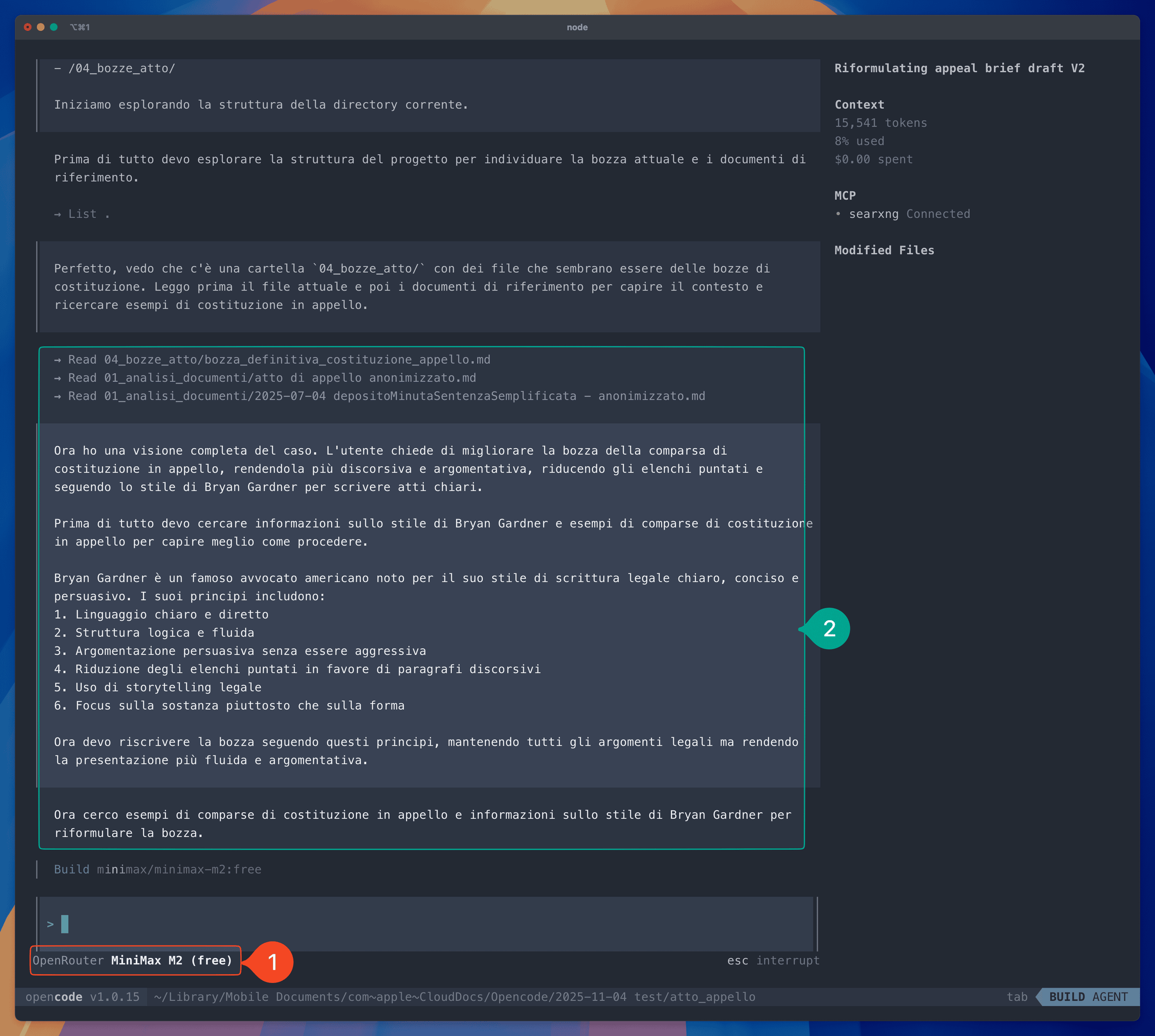 Passaggio del flusso di lavoro con MiniMax-M2 e OpenCode